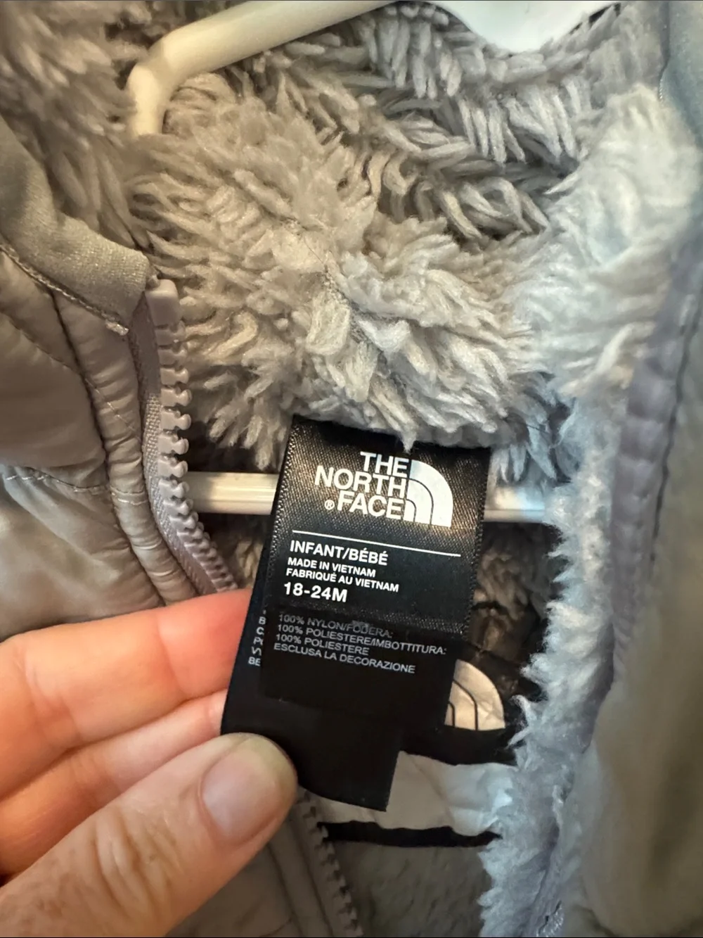 The North Face Light Gray Quilted Kids One-Piece Snowsuit with Hood